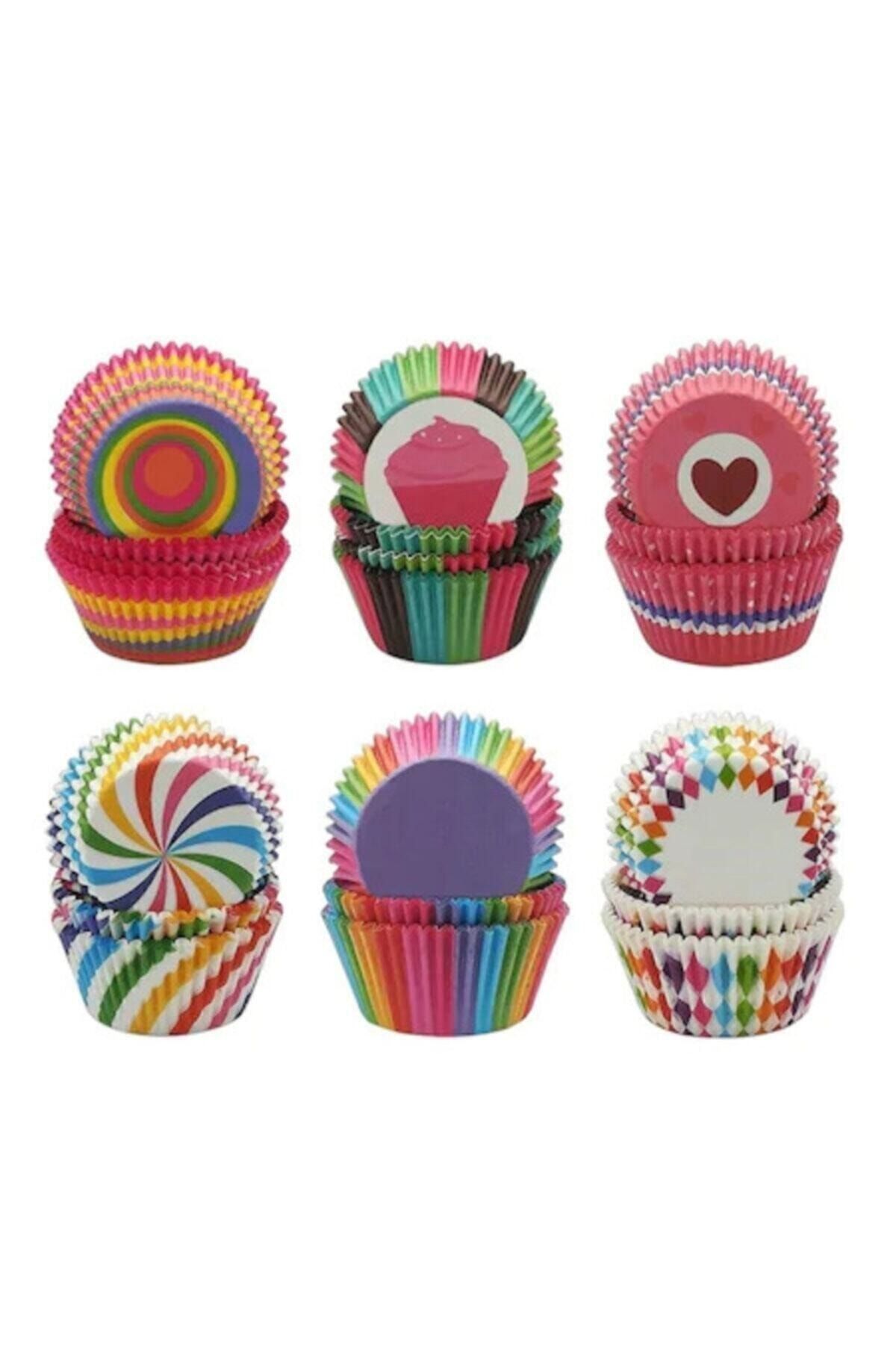 Parti Rengi 100'lü Muffin Kağıdı Kek Kalıbı Desenli