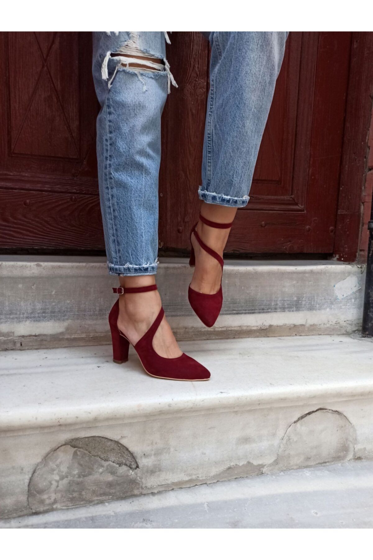 DS AYAKKABI Bordo Süet Modelli Kadın Stiletto