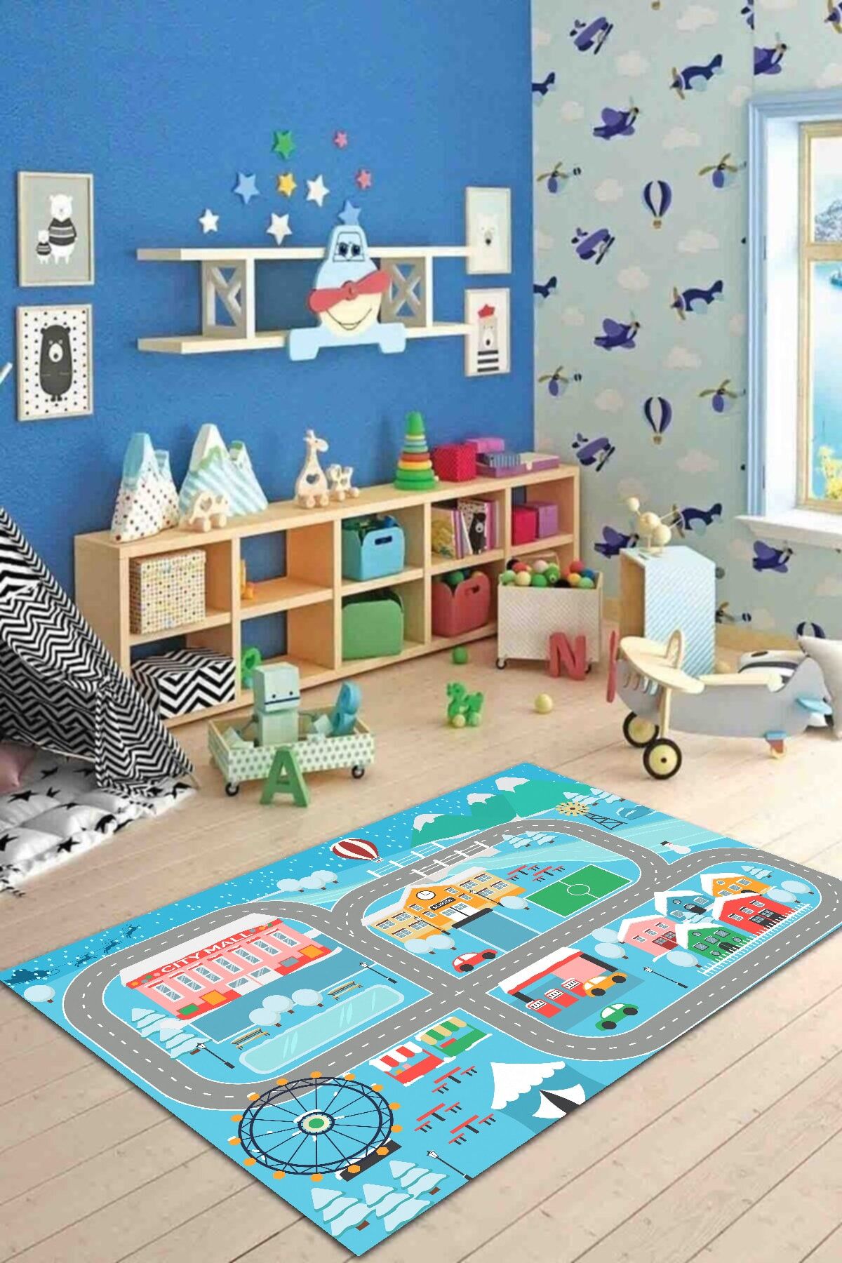 ARDİV HOME Antibakteriyel Yıkanabilir Kaymaz Taban Çocuk Oyun Halısı Happy City