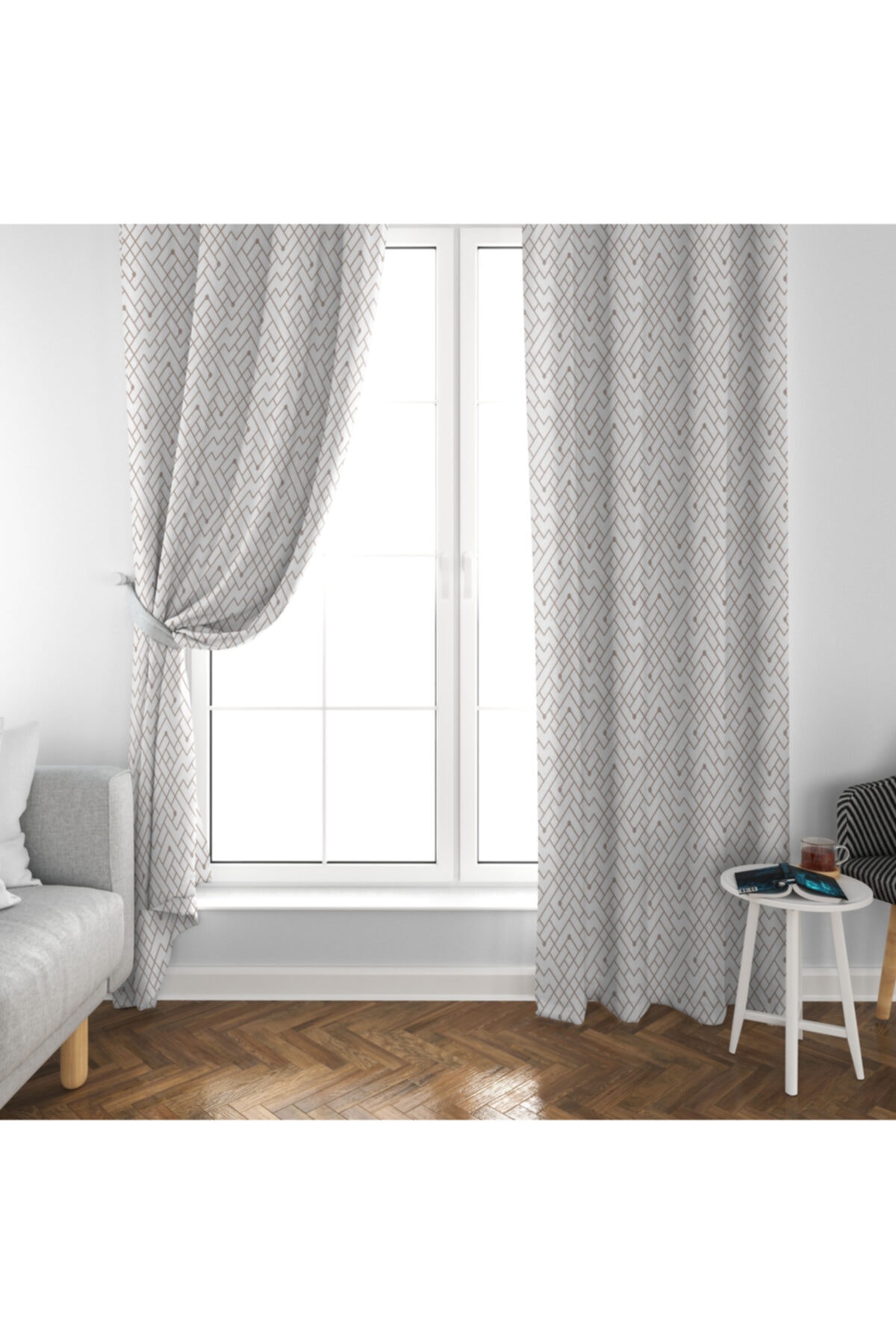 Ziu Home Süet Dokulu Geometrik Mutfak & Salon Dekoratif Fon Perde 063