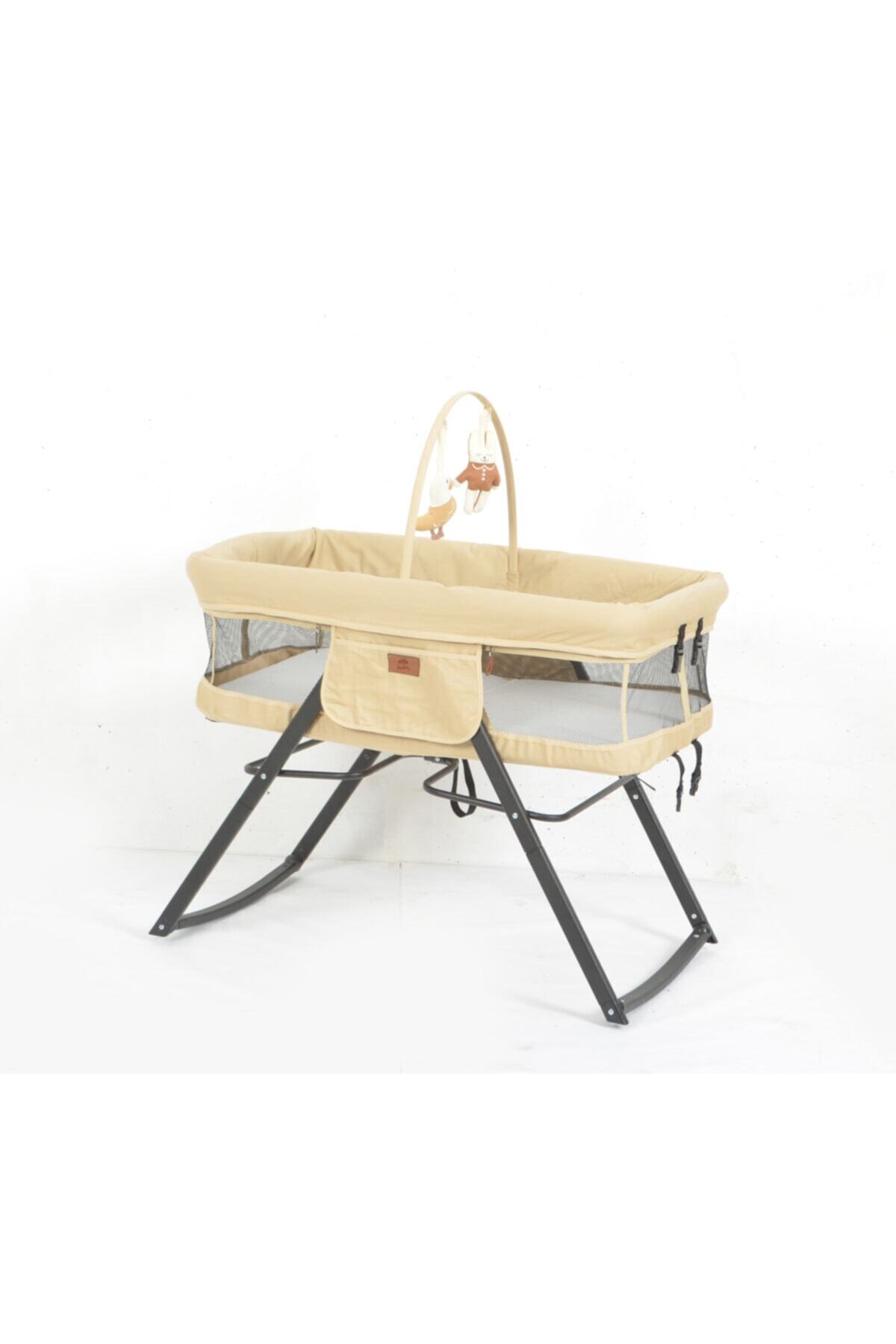 elfobaby Elfo Baby Premium Portatif Katlanabilir Sallanabilir Anne Yanı Beşik - Bej