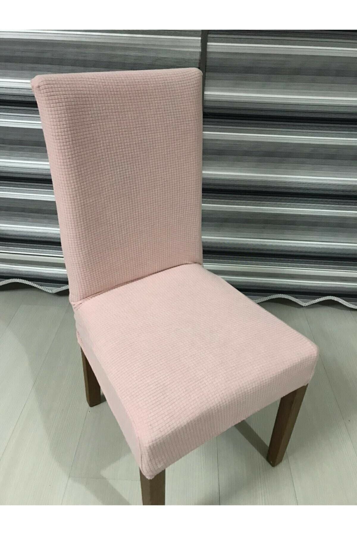 sabirehome Pudra Renk Sandalye Kılıfı Likralı Yıkanabilir Lastikli 1 Adet Sandalye Örtü Teklı