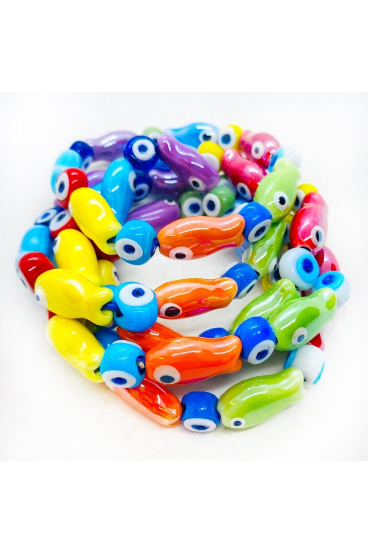Pelinin Boncukları Porselen Balıklı Bileklik Nazarlıklı Gözlü Lastikli Bileklik Porcelain Fish Bracelet Handmade