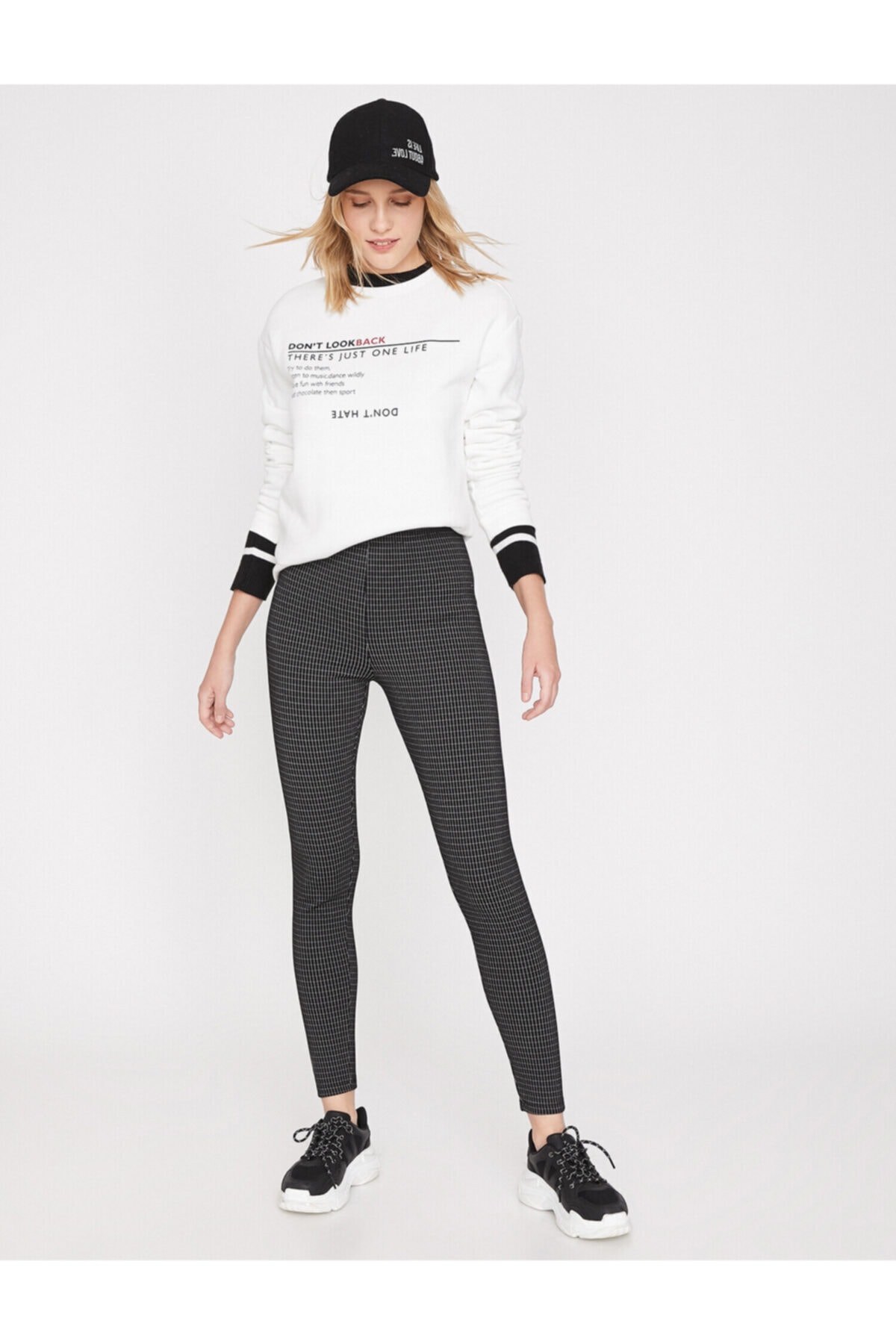 Koton Kadın Siyah Kareli Tayt 9YAK43434EK