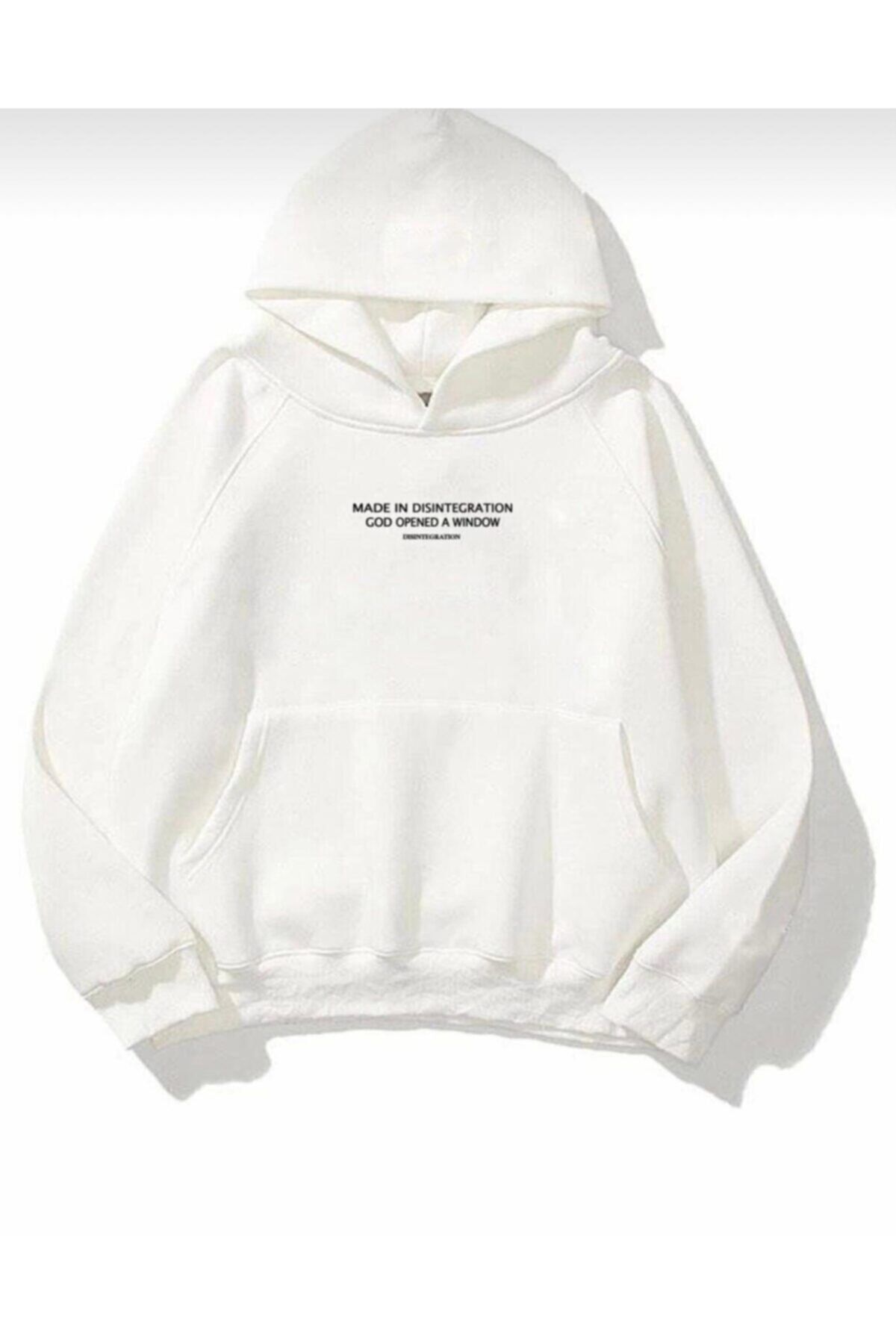 DUDAK PAYI Unisex Beyaz Kapşonlu Tasarım Hoodie