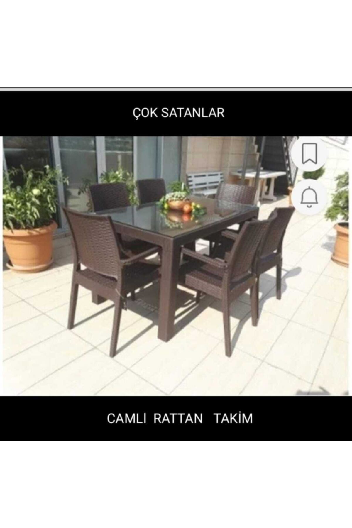 Rainbow 80x140 Camlı Masa 6 Sandalye 6 Minder Rattan Takım