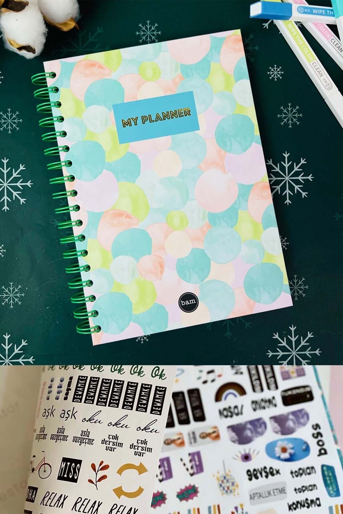 Patladı Gitti Balon Tasarımlı Spiralli Sticker'lı Tarihsiz Konuşan Ajanda Haftalık Planlayıcı Defter