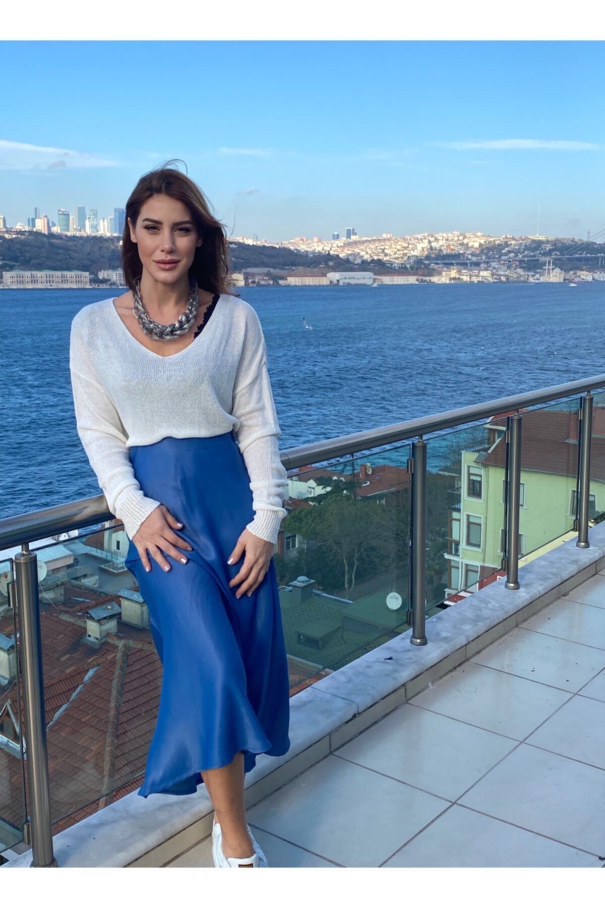 Letizia byece Kadın İndigo Midi Etek