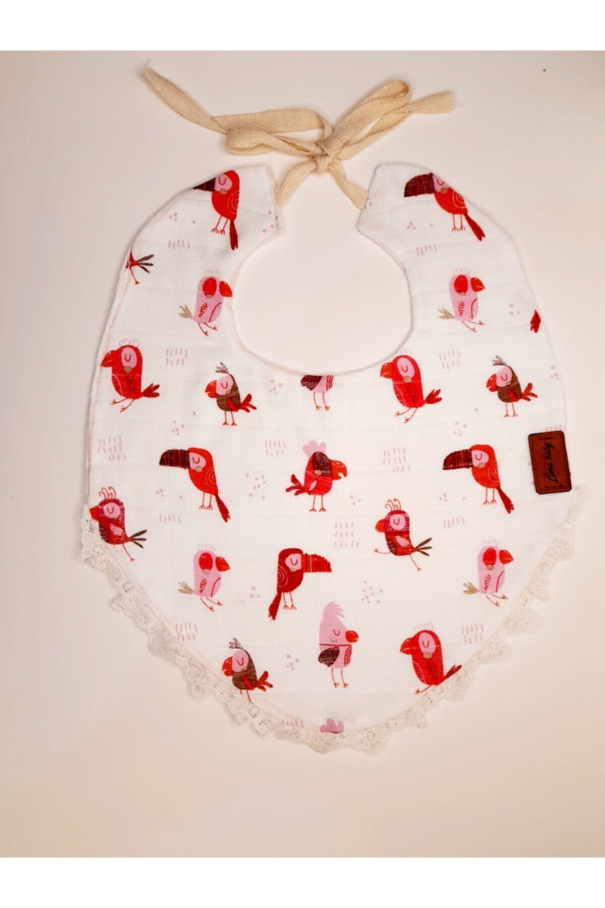 LUNA BABY Çift Katlı Pembe Gaga %100 Organik Müslin Bebek Yakalık Mama Önlügü