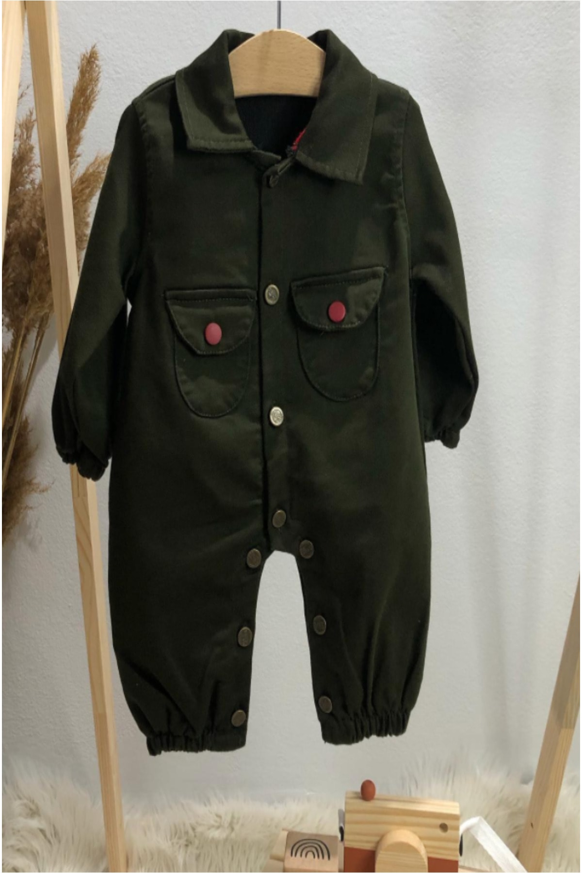 D&İ KİDS Asker Yeşil Tulum Esnek Kumaşlı