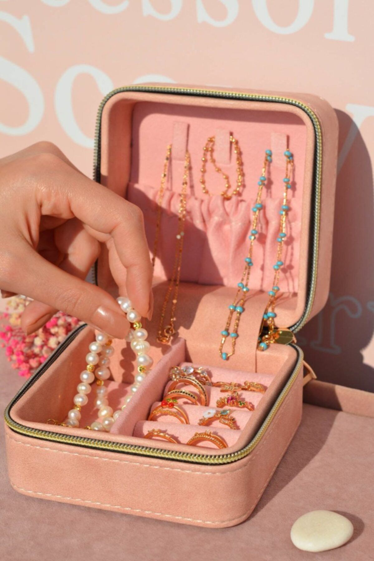 Sacce Scarves&Accessories Takı Kutusu Seyahat Organizer Takı Çantası Soft Pembe