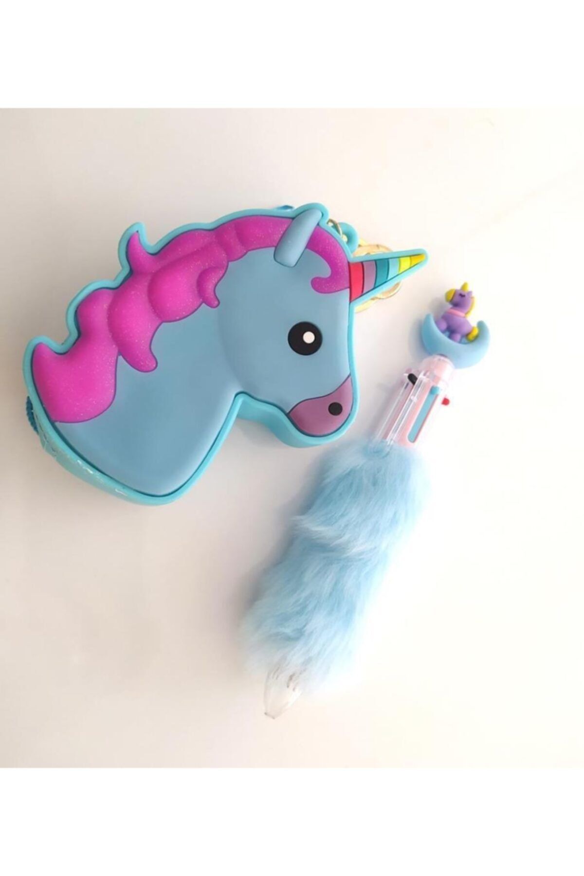 Hd Marketim Unicorn Silikon Bozuk Para Cüzdanı & Unicorn 6 Renk Peluş Tüylü Tükenmez Kalem