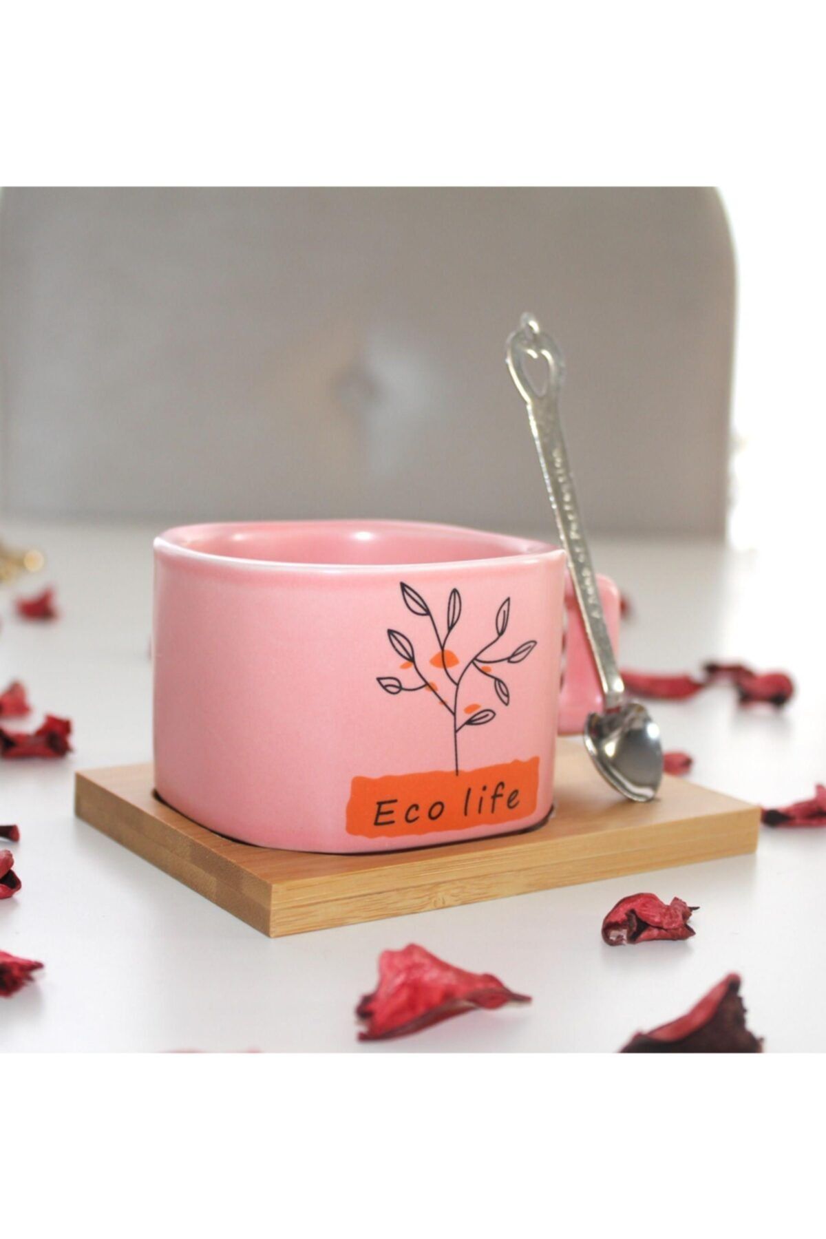 academyshop Kahve Fincanı Eco Life Pembe Mıknatıs Kaşıklı Kahve Fincanı 200 Ml
