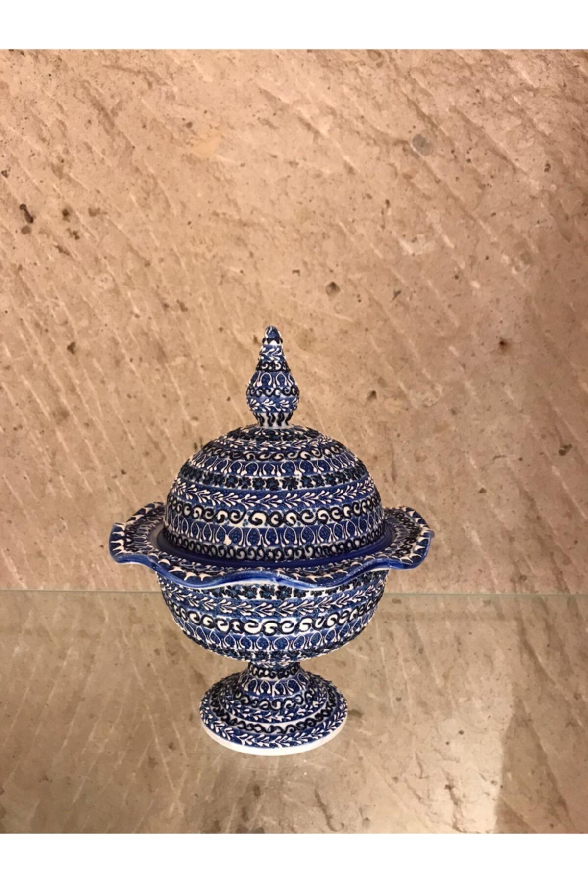 Berra Ceramic El Yapımı Seramik Mavi Ayaklı Şekerlik