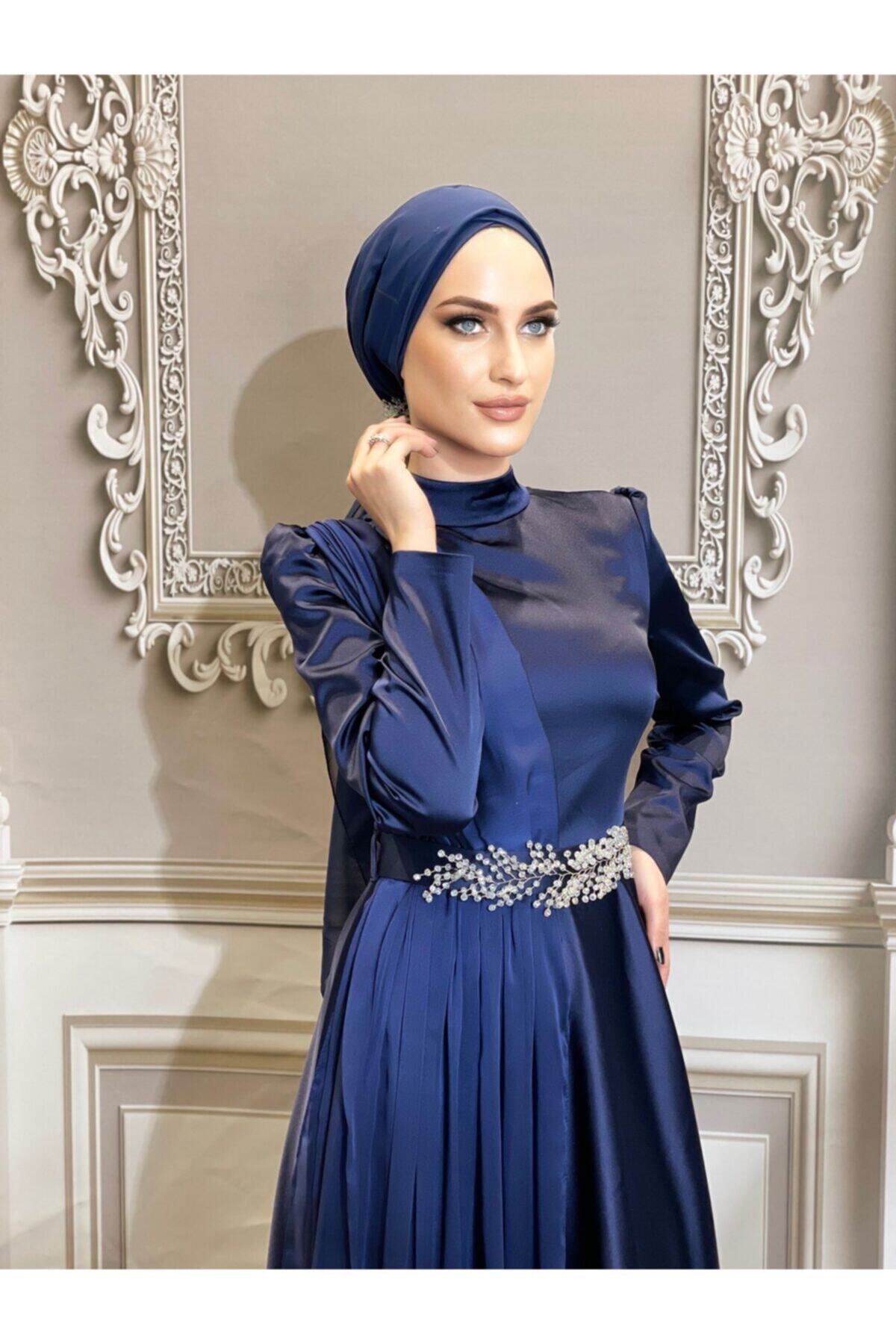 Gülşah Moda Tesettür & Hazır Türban Lacivert Sera Saten Model