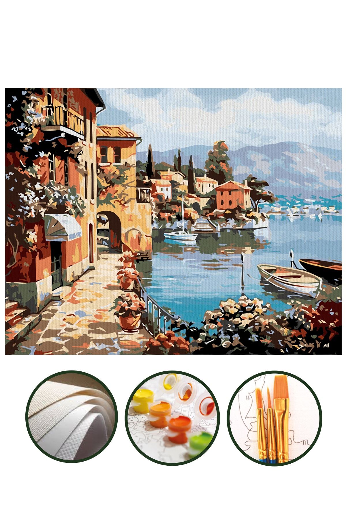 Palmiye Hobi Sanat Sayılarla Boyama Tablo Seti Kanvas Fırça Boya Dahil 40x50 CM - Göl Manzarası