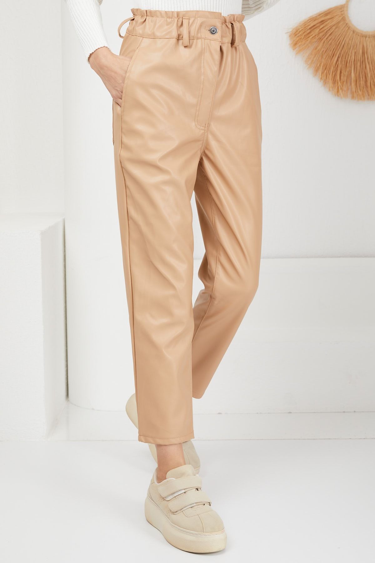 İmajButik Deri Pantolon/bej