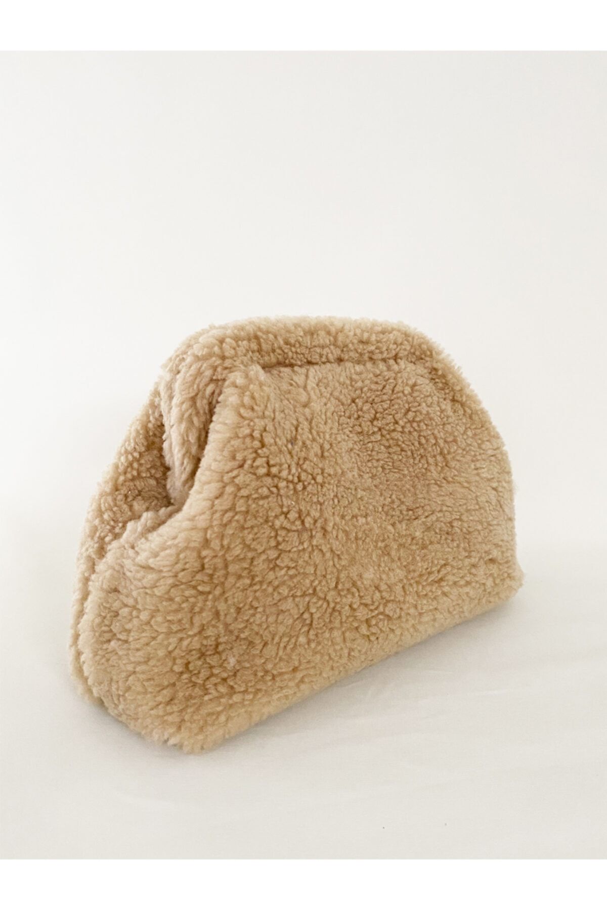 HEYBE'S Kadın Kahve Peluş Teddy Clutch Çanta