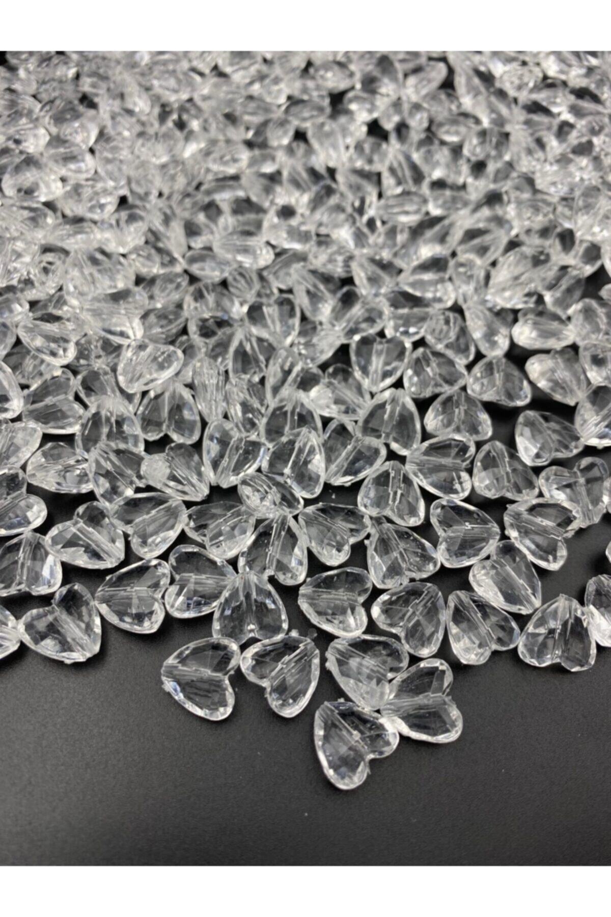 Hedef Bijuteri Şeffaf Akrilik Kalp Model Boncuk, 12mm Kalp Takı Yapım Boncuğu (50gr, 90 Adet)