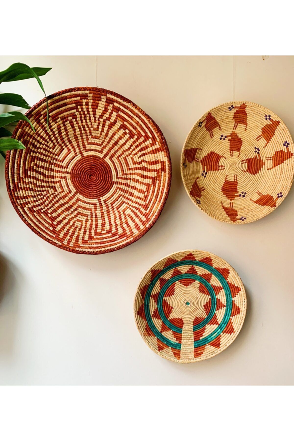 Bohem Shop El Yapımı Afrika Duvar Tabağı Seti Etnik Duvar Tabakları Hasır Duvar Dekoru/süsü- Afrikatabağı