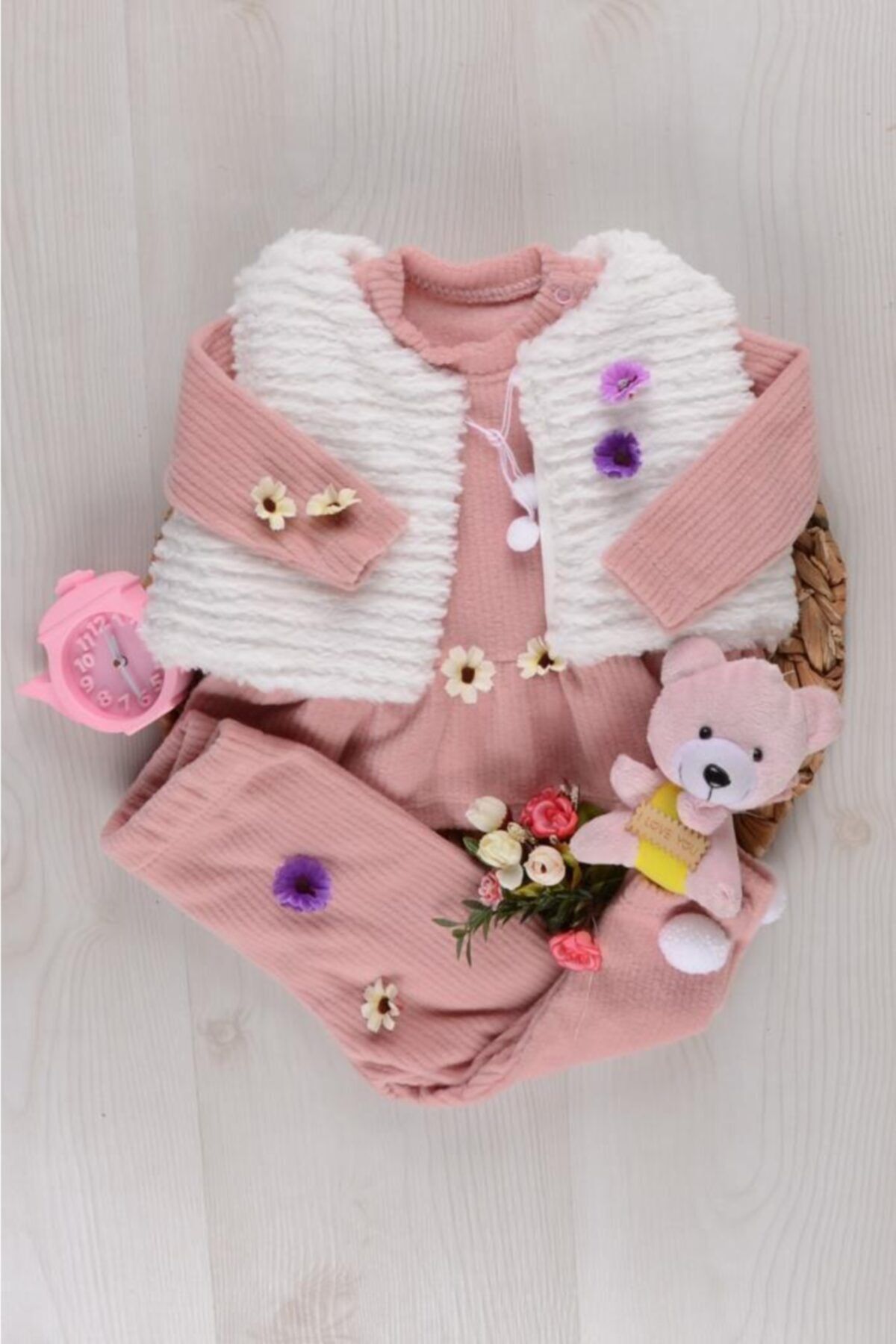 Hippıl Baby Peluş Bolerolu Kadife 3lü Takım