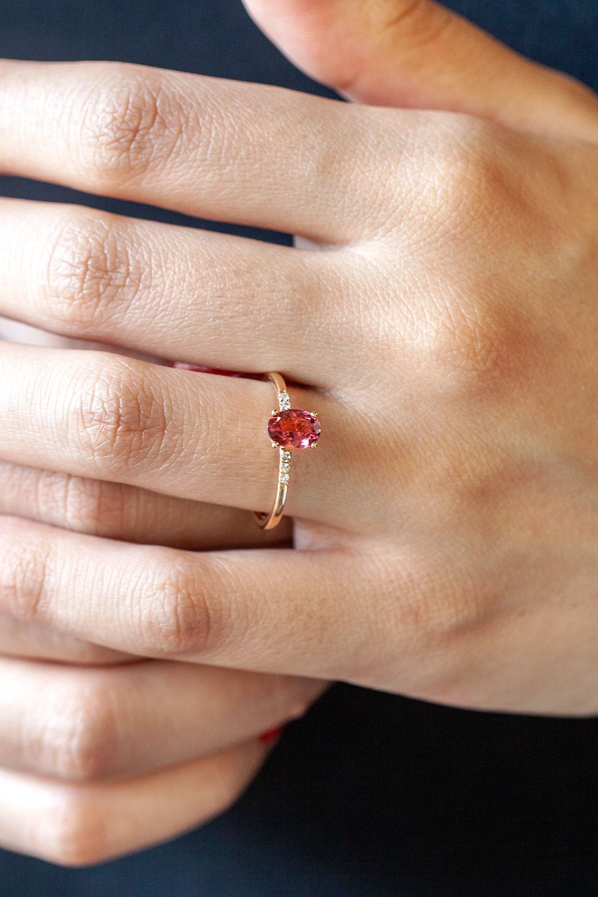 Cenova Kuyumculuk 0.05 Ct - 0.62  Pırlanta Pembe Turmalin Yüzük