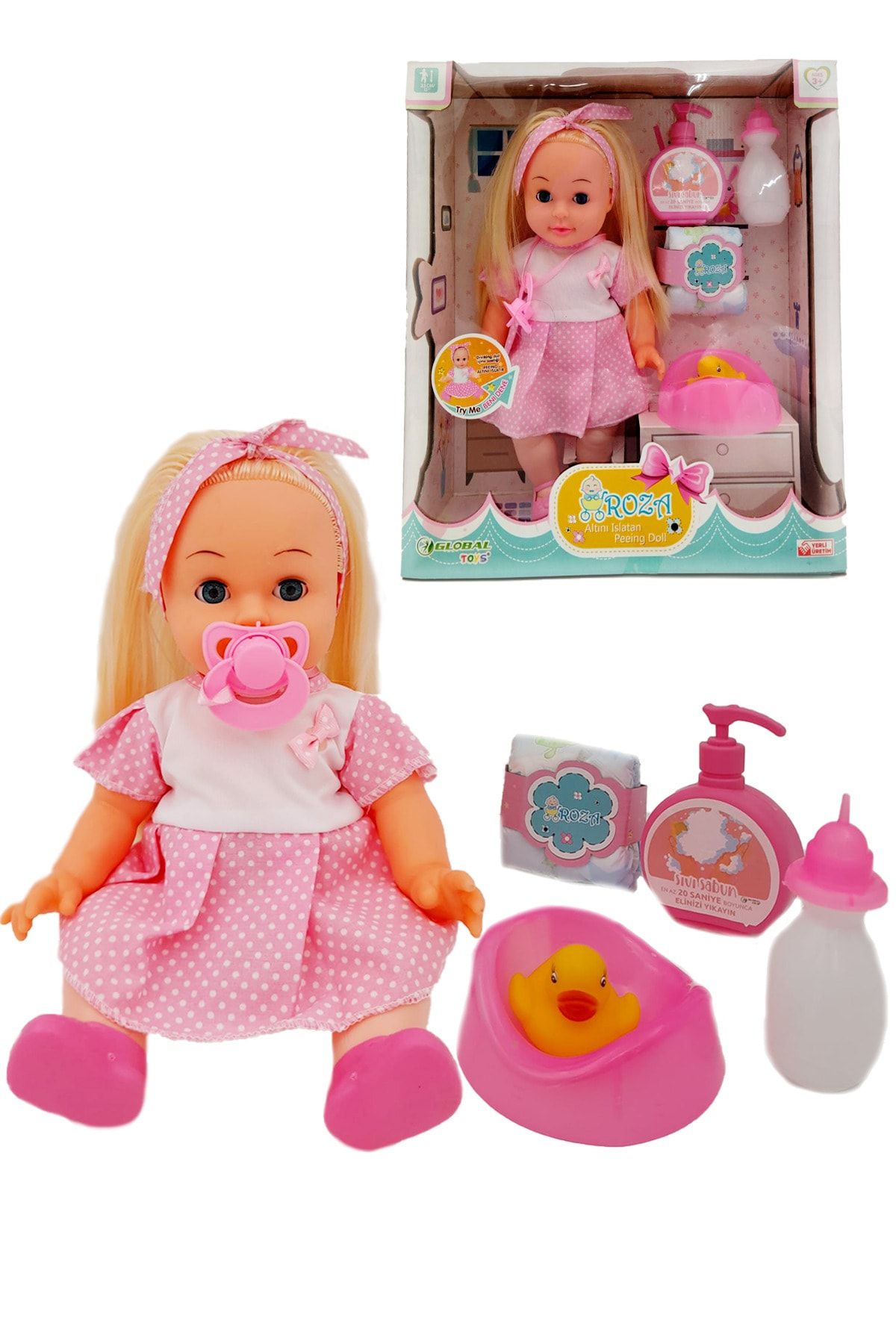 Global Toys Altını Islatan Masal Anlatan Biberon Ve Emzikli 32 Cm Roza Bebek