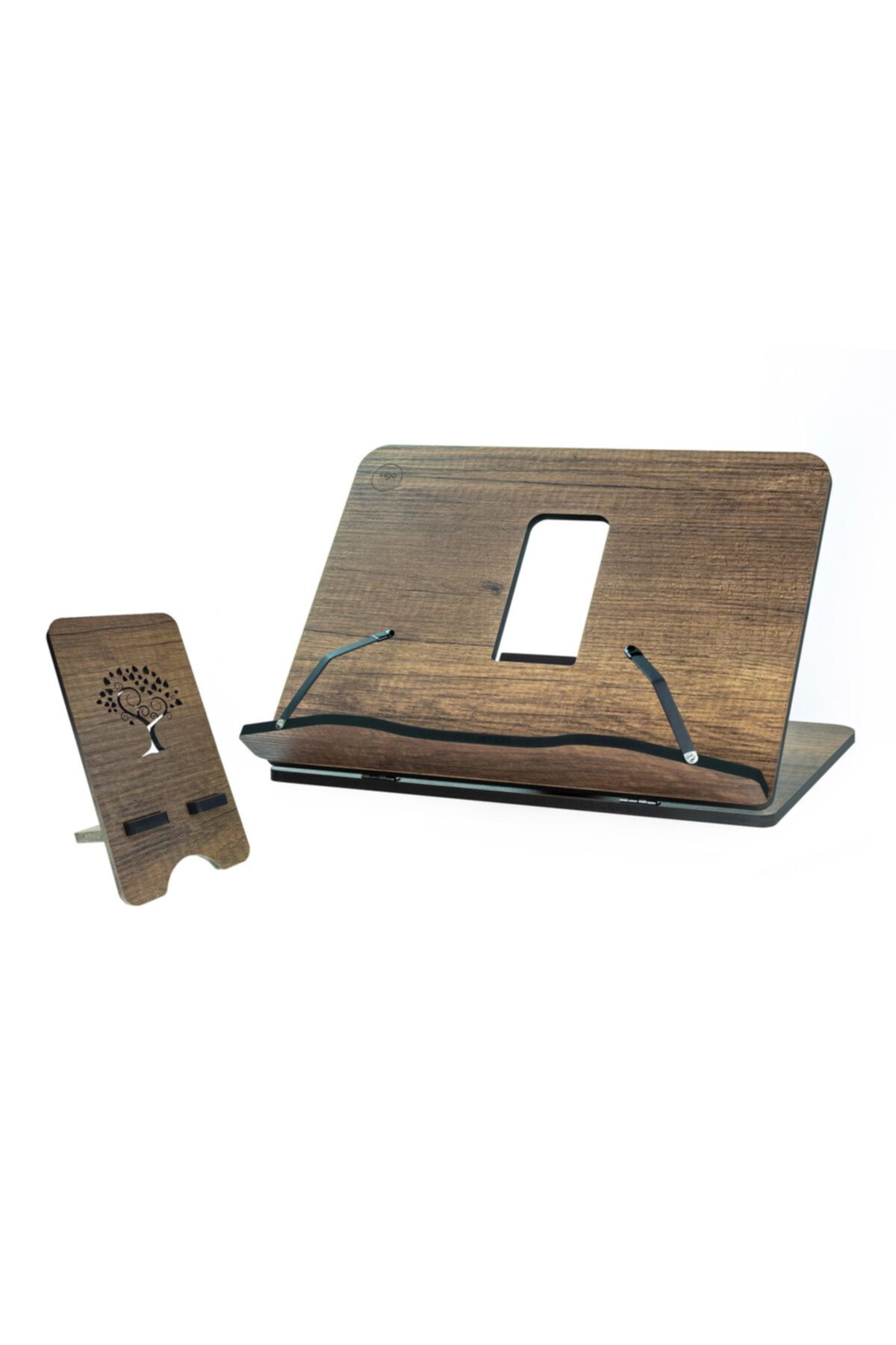 Vigo Wood Ahşap Kitap Okuma Standı Büyük Boy Ceviz Telefon Standı