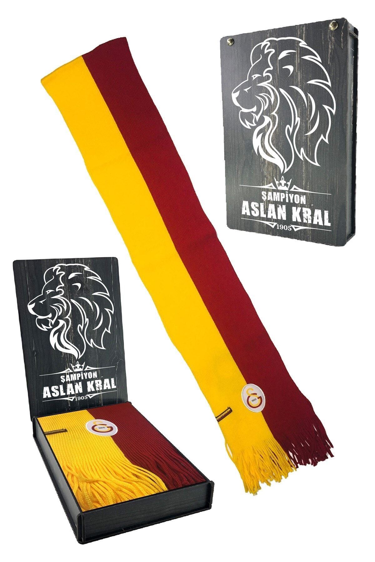 Galatasaray Orijinal Örgü Atkı Hediyelik Ahşap Kutulu