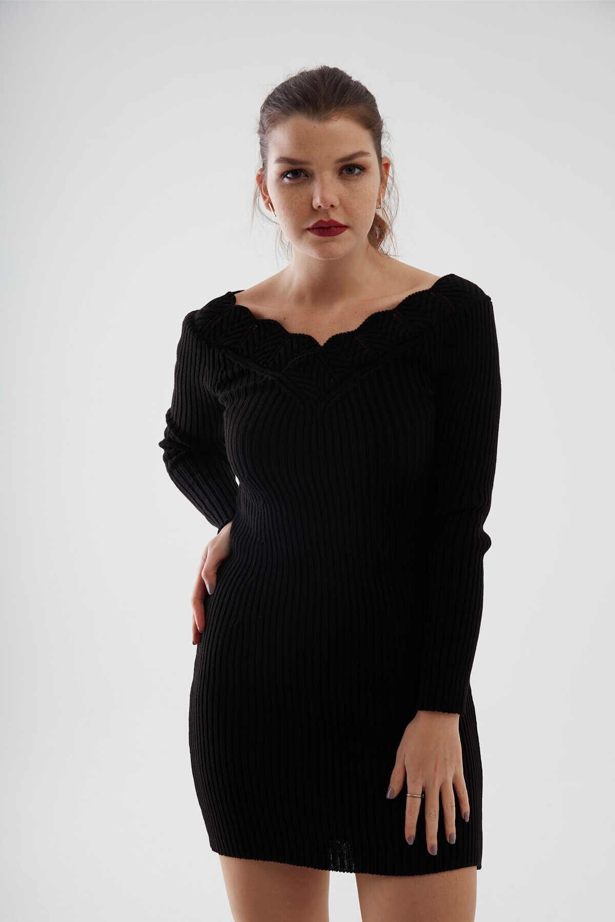citycenterfashion Kadın Siyah Triko Elbise Ara Beden Standart Elbise Attractive Cty-cnd-11904
