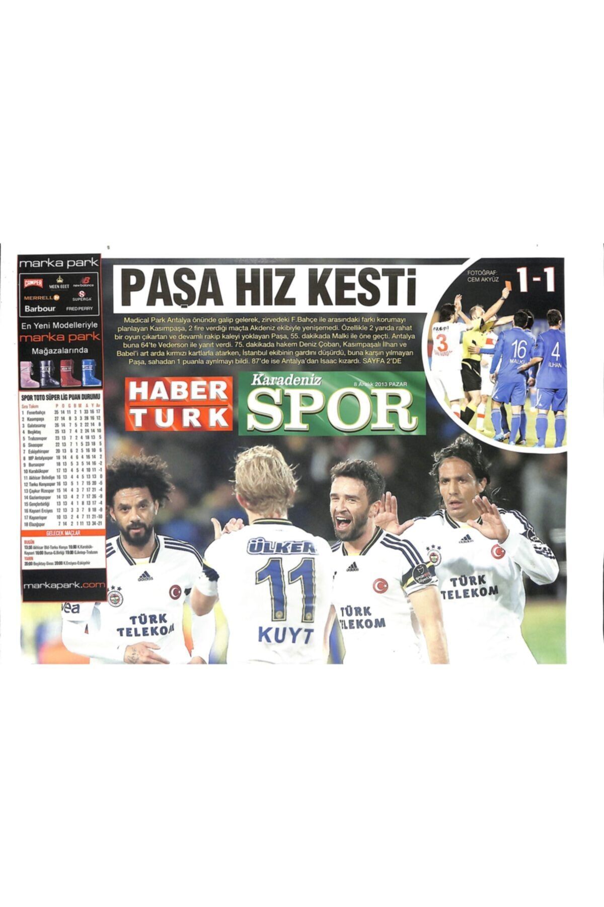 Gökçe Koleksiyon Haber Türk Gazetesi Karadeniz Spor Eki 8 Aralık 2013 - Caner Erkin'e Büyük Destek