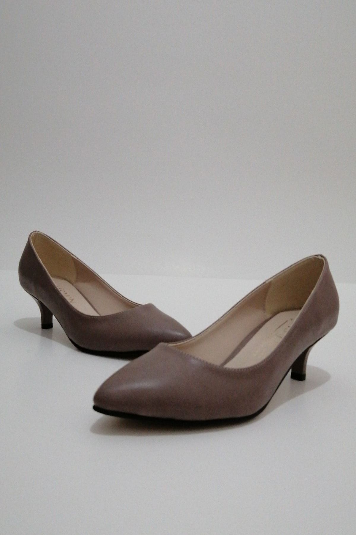 MS Shoes Stiletto Vizon Renk Alçak Boy Ince Topuk Kadın Ayakkabısı