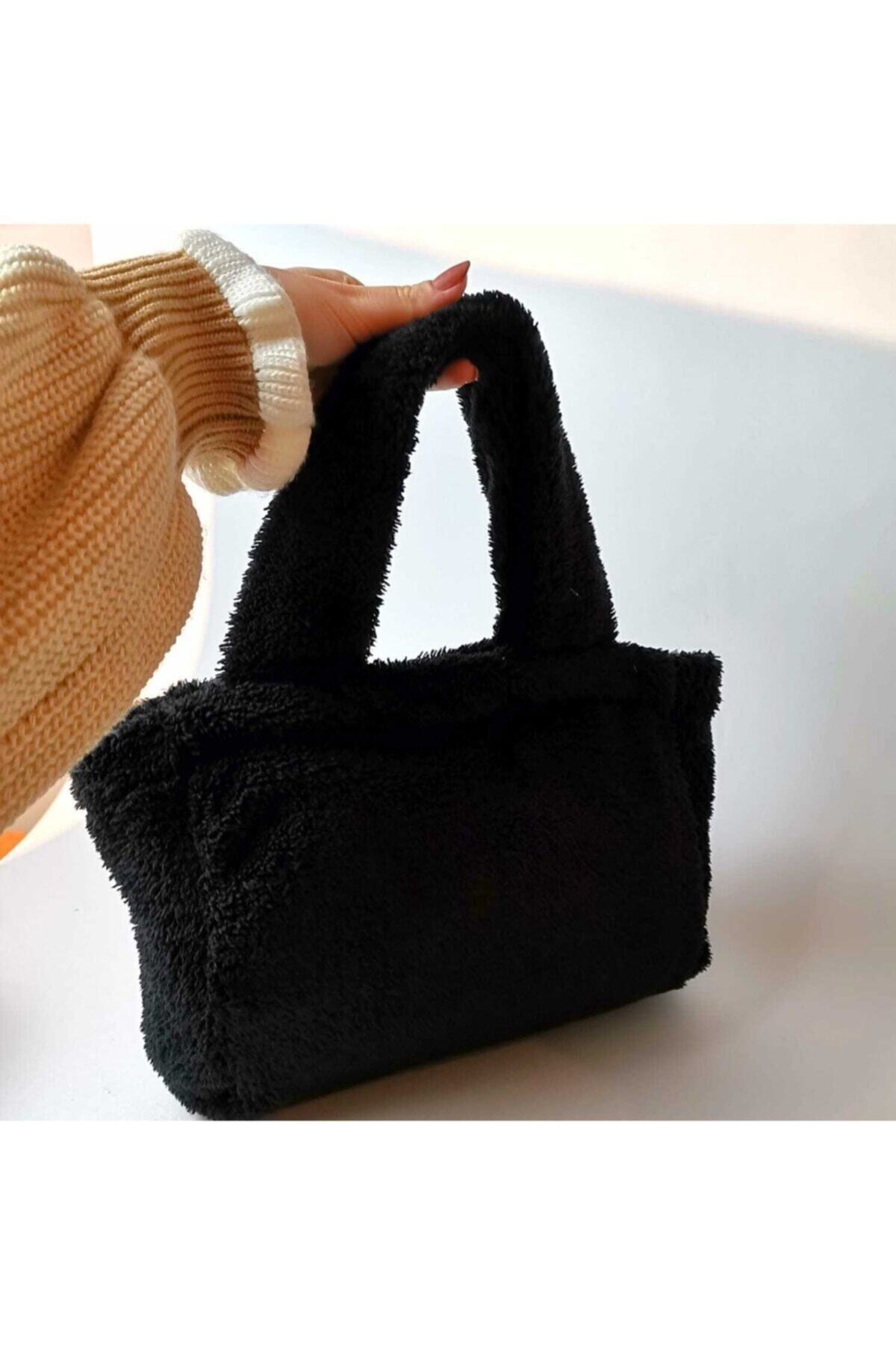 Nanelimonshop Kadın Çanta Siyan Polar Bayan El Çantası