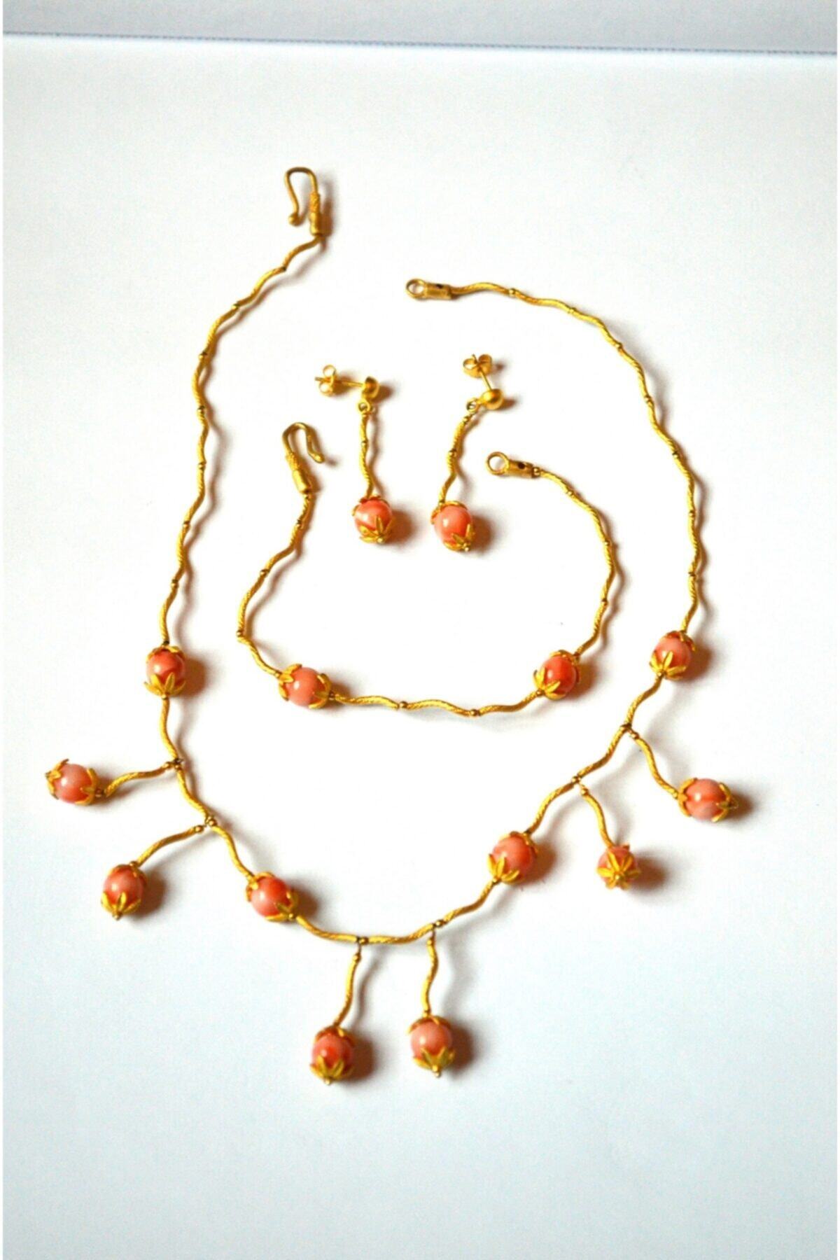 Maison Alanya 14 Ayar 585k Mercan Taşlı Altın Set