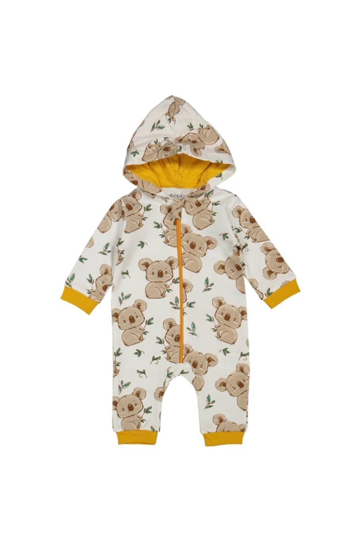 bebegen Hardal Koala Baskılı Kapşonlu Bebek Tulum