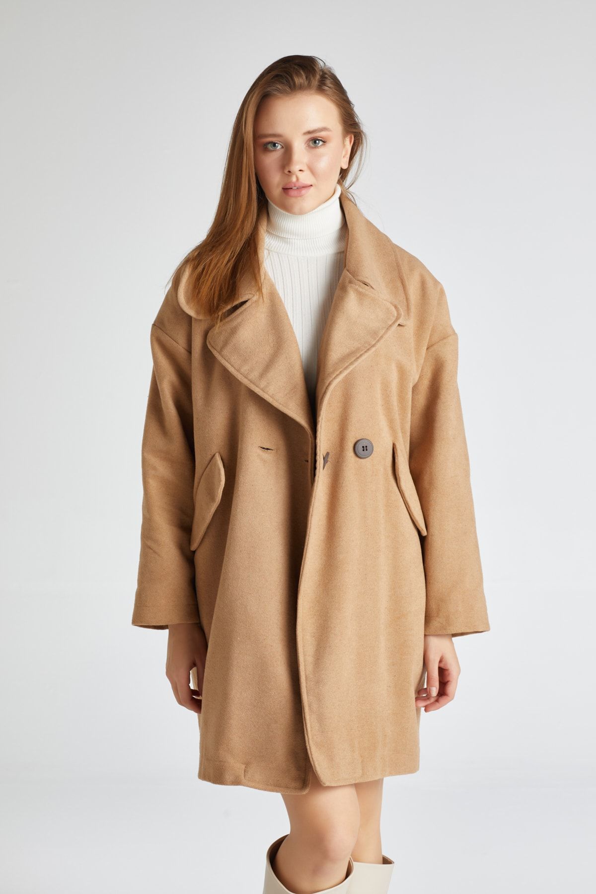 minaaise Camel Astarlı Kaşe Kaban
