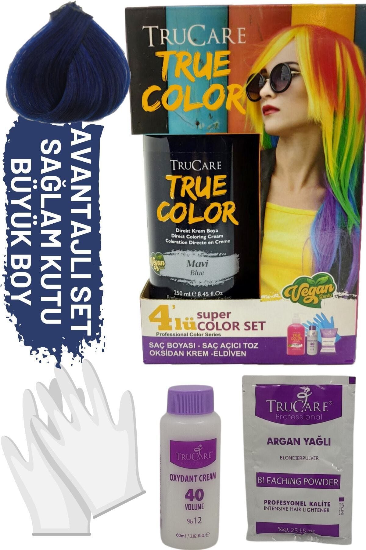 Trucare Truecolor Mavi Saç Boyası Seti Saç Açıcı ve Eldivenli