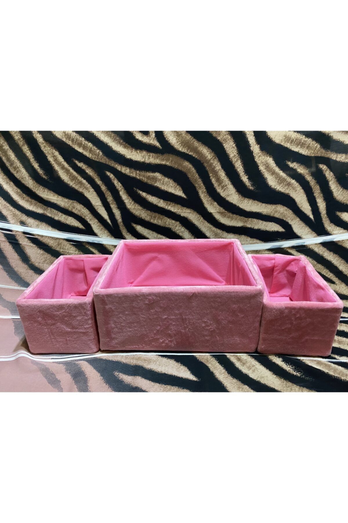 ELİSSA TASARIM Pembe Süet 3’lü Organize Sepet