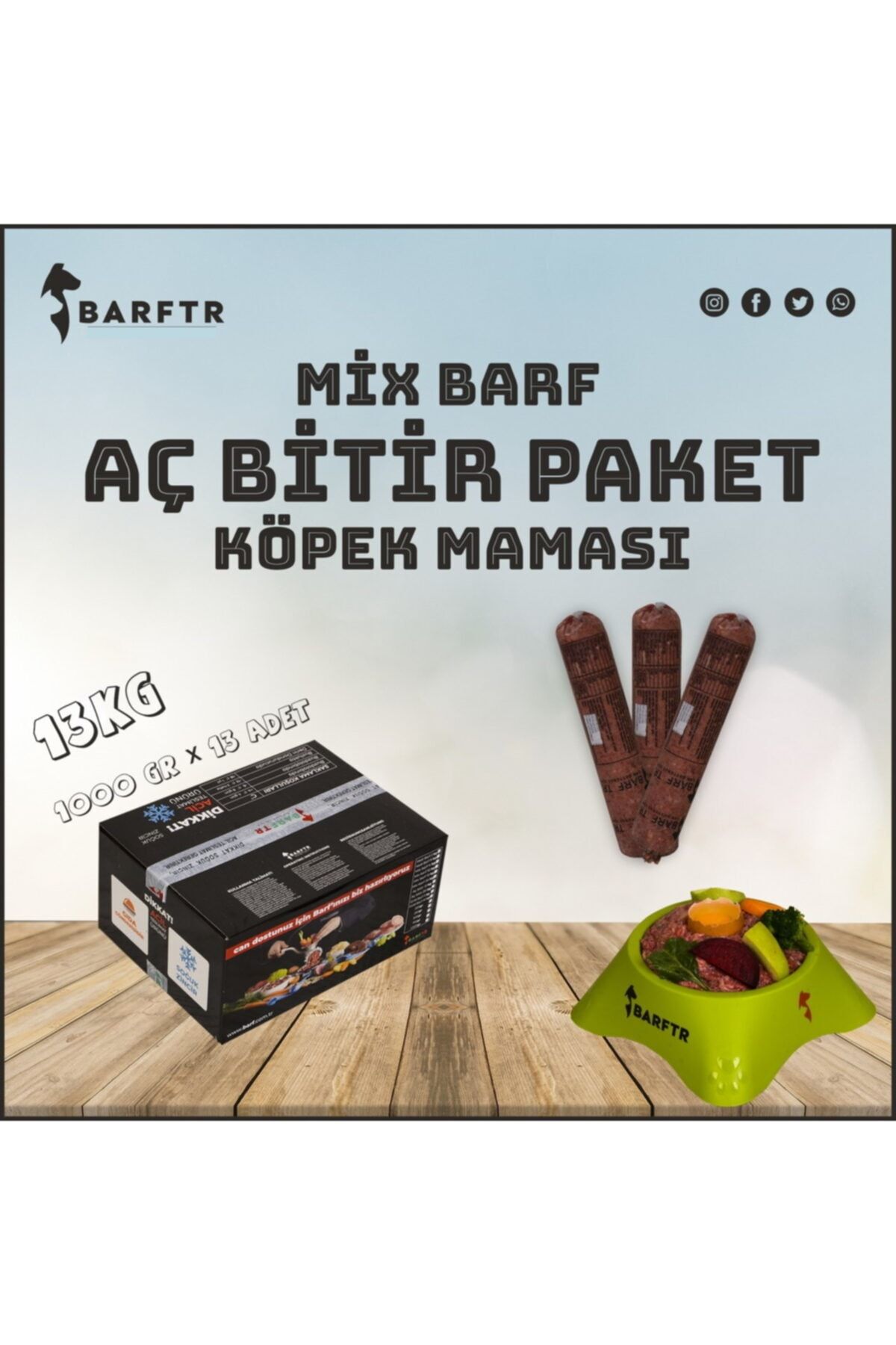 BARFTR Mix Barf 13 Kg Aç Bitir Köpek Maması (13 Paket - 1000 Gr)