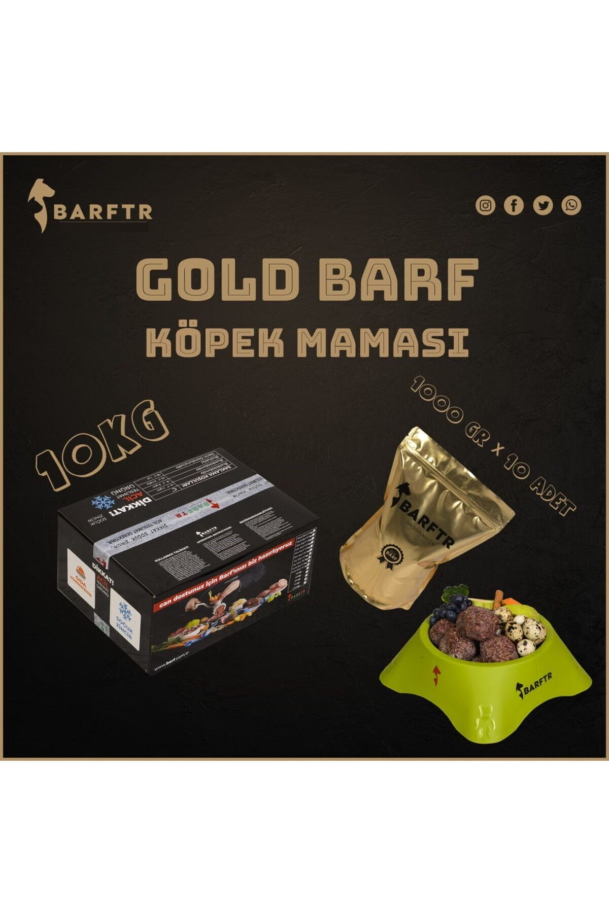 BARFTR Gold Barf 10 Kg Köpek Maması (10 Paket - 1000 Gr)
