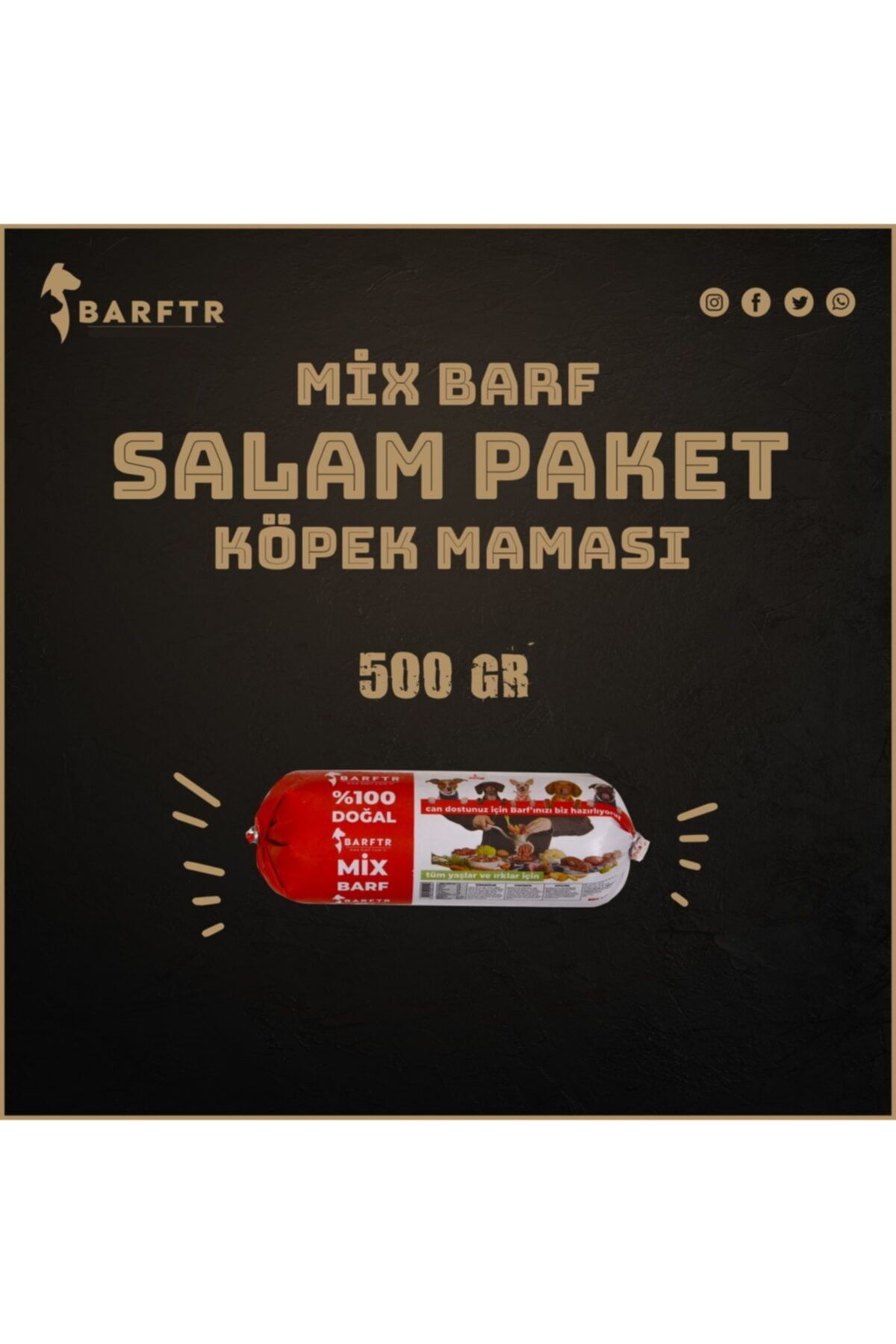 BARFTR Mix Barf 6 Kg Salam Köpek Maması (12 Paket - 500 Gr)