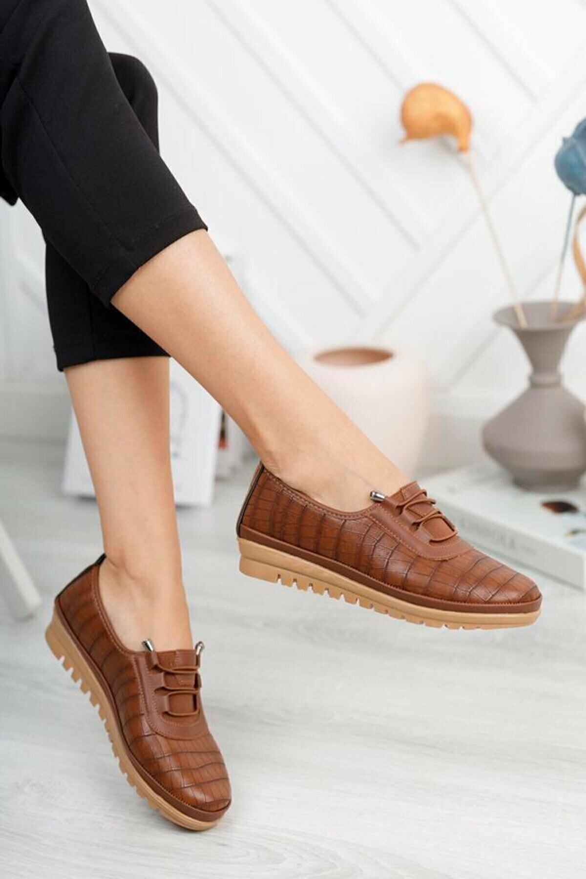 kısmetshoes Kadın  Günlük Ortopedik Taba Kroko  Ayakkabı