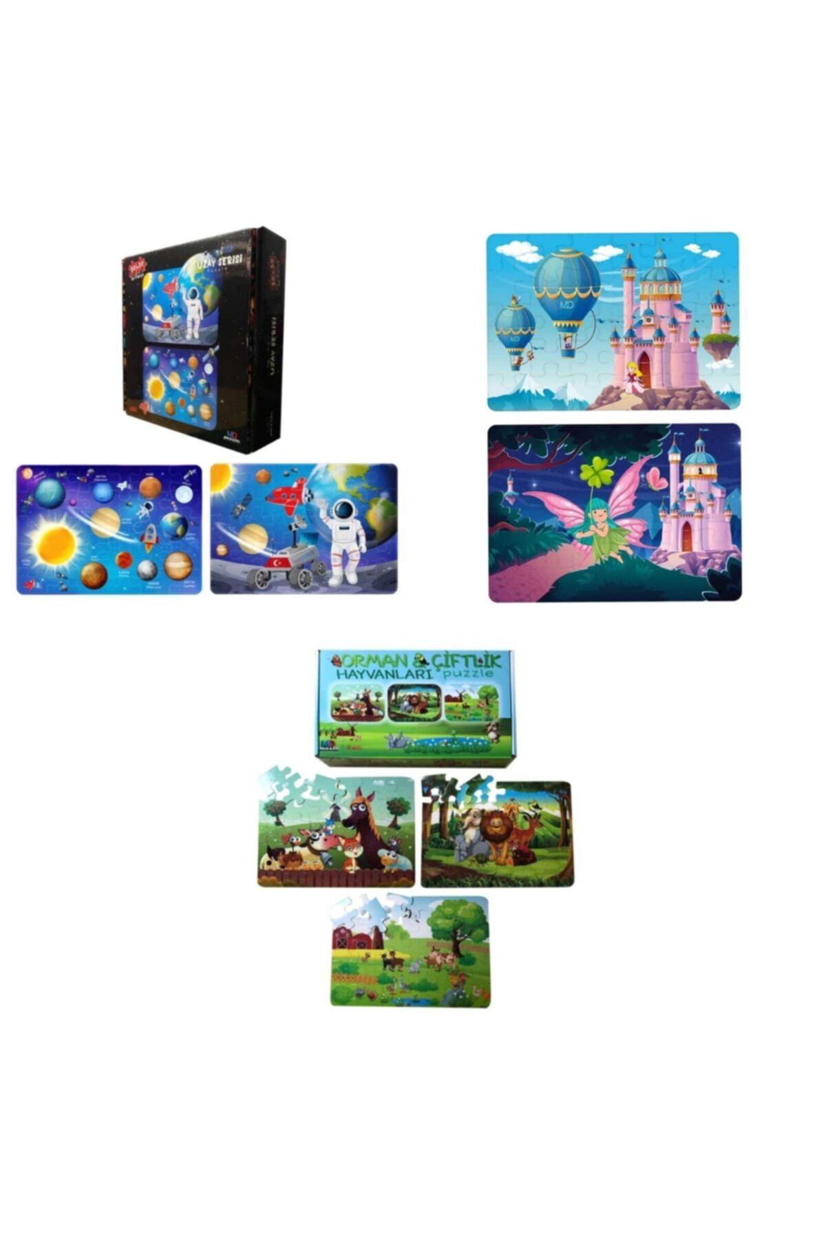 DERELİ MATBAA Çocuk Puzzle Set 3 Kutu Yapboz Toplam 7 Adet 210 Parça
