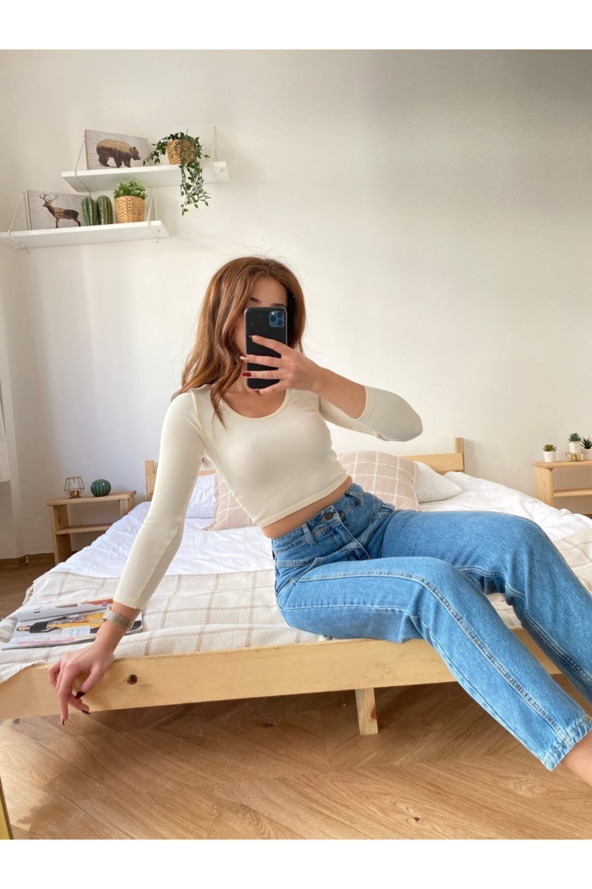 Erşan Giyim Ersan Giyim Havuz Yaka Fitilli Crop Bady Naturel Dlvp3529457