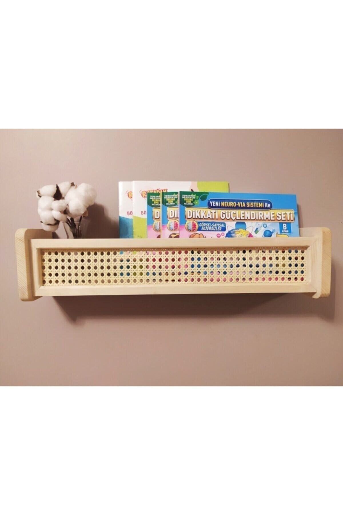 DRD Hazeranlı 50cm Ahşap Montessori Kitaplık Bebek Ve Çocuk Odası Hasır Raf