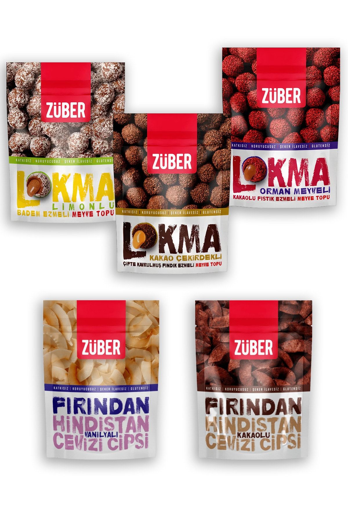 Züber Lokmalıklar ( Orman Meyveli, Limonlu Kakaolu) Hindistan Cevizi Cipsleri