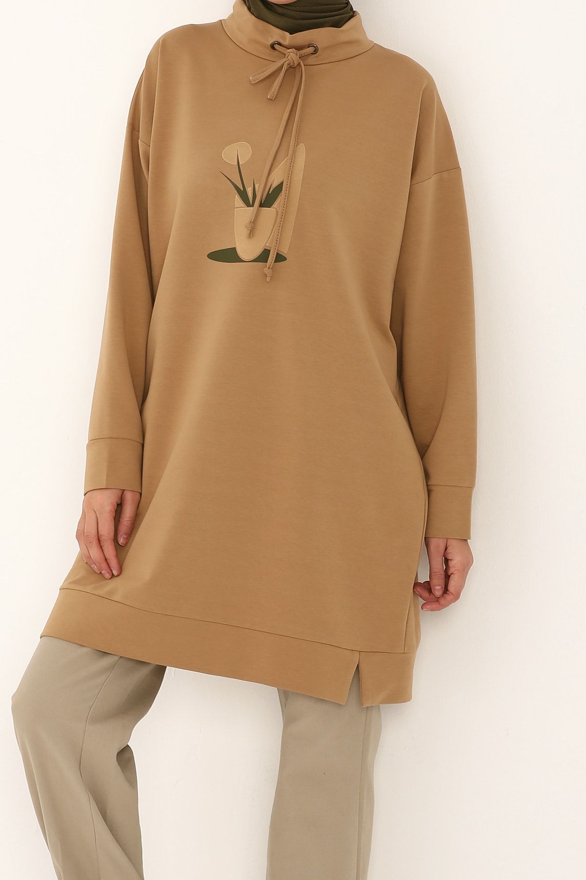ALLDAY Kirli Bej Çiçek Baskılı Sweat Tunik