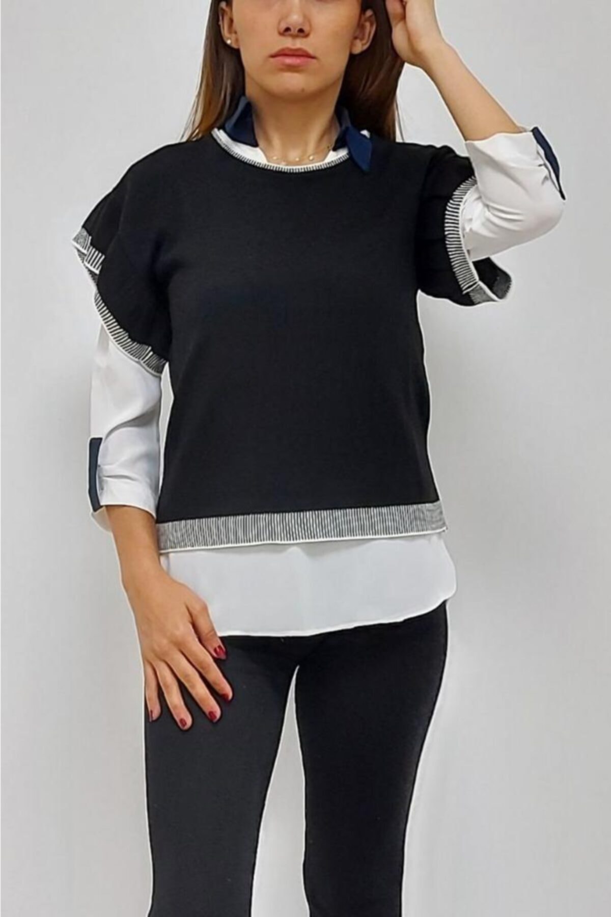 ZAVANSA Desenli Triko Süveter Siyah