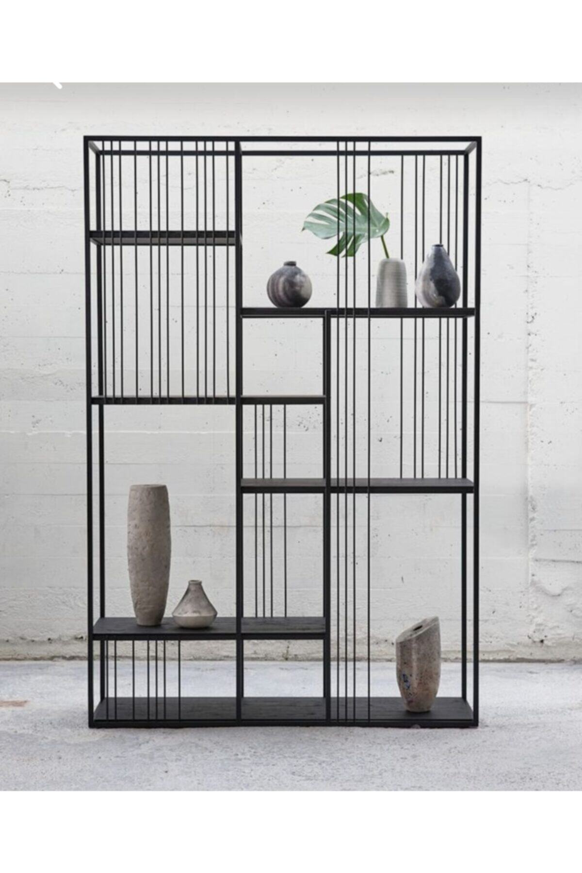 Atolly Home Metal Raflar Siyah Cam Kitaplık