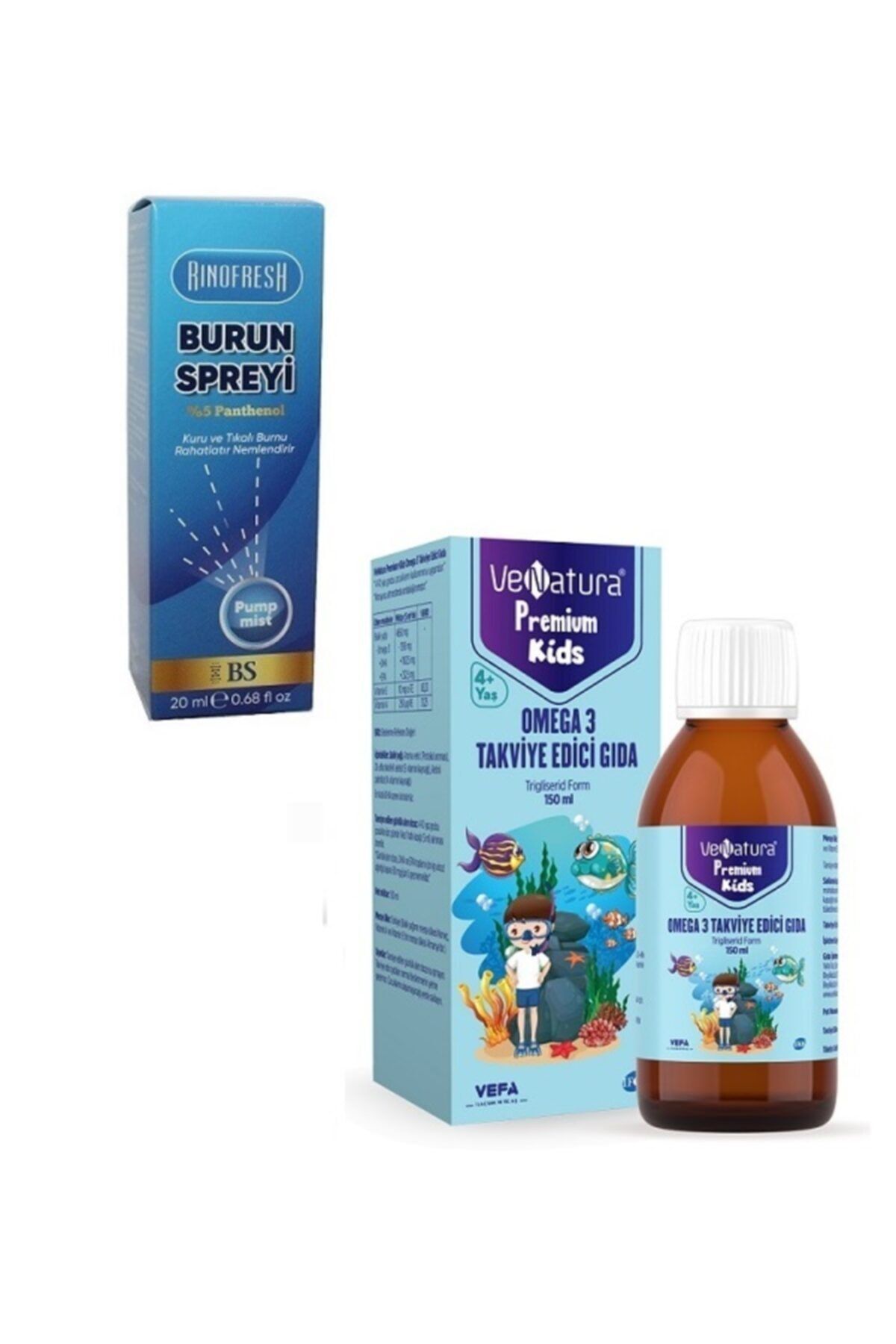 RINOFRESH Panthenol Burun Spreyi 20 Ml + Çocuklar Için Kids Premium Omega 3 150 Ml